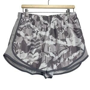 Nike Dri-FIT Womens XL Running Shorts Grey Tropical Leaf Camo Mesh Athletic